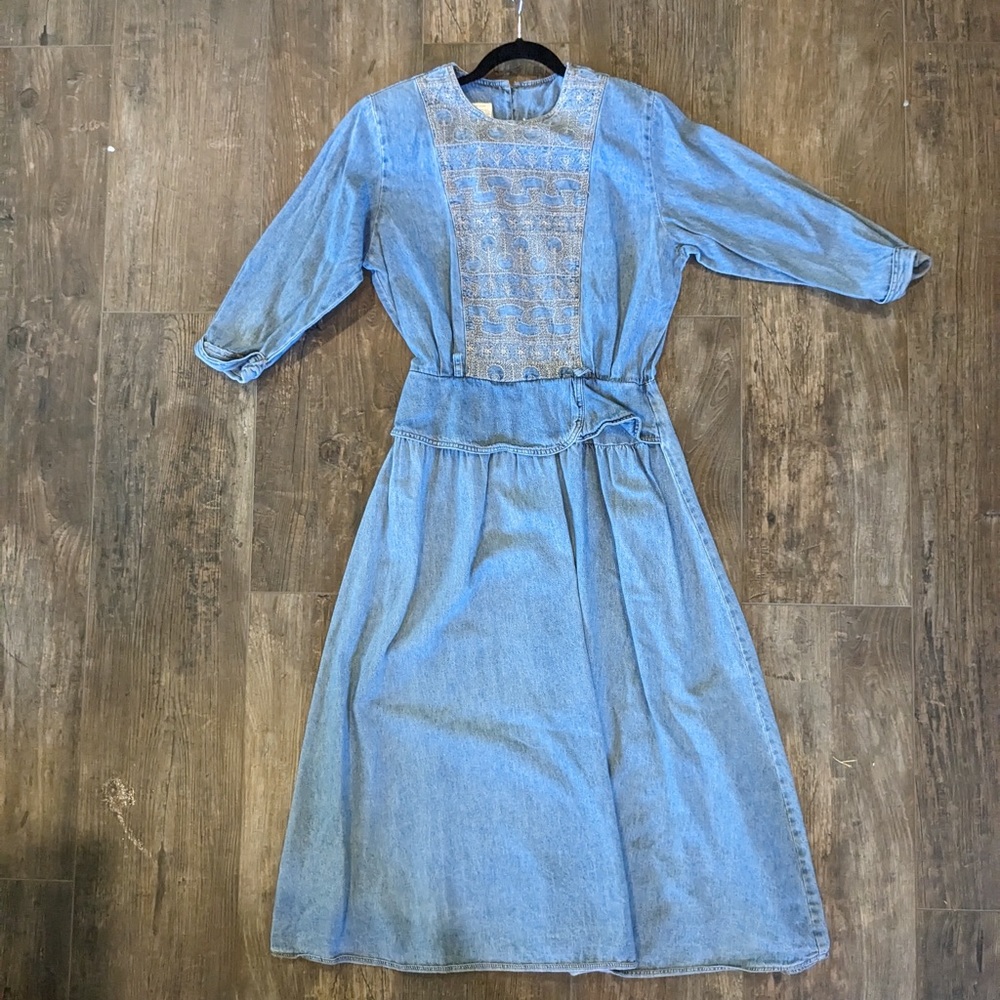 Nina Piccalino Vintage Denim Dress with Embroidery 80s 90s style